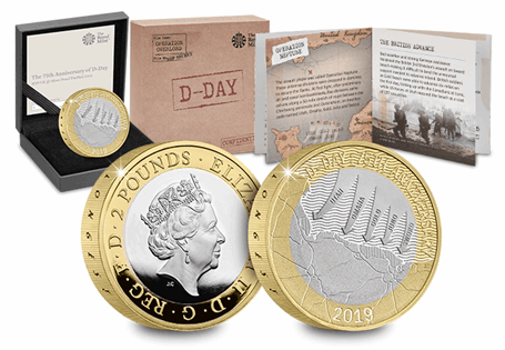 This Silver Proof coin has been struck from .925 Sterling Silver to a Proof Finish, issued by The Royal Mint to celebrate the 75th Anniversary of D-Day. Comes in official Royal Mint presentation box.