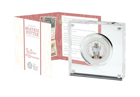 This UK 2018 Silver Proof Tailor of Gloucester 50p has been issued by The Royal Mint. The reverse depicts a Tailor of Gloucester design, the obverse is a portrait of Queen Elizabeth II by Jody Clark.