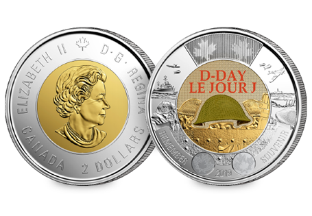 This $2 has been specially issued to commemorate the 75th Anniversary of D-Day in 2019. This coin is in Uncirculated quality.