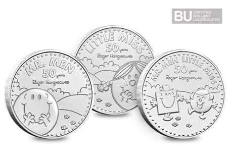 This set includes all 3 of the Mr Men and Little Miss £5 coins released in 2021, celebrating 50 years of Mr. Men and Little Miss.