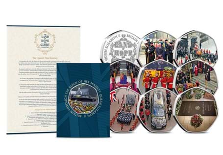 In this tribute to Queen Elizabeth II these 9 specially commissioned colour commemoratives document her journey from Balmoral Castle to her final resting place in St George's Chapel.