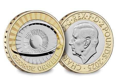 The Royal Mint have struck a UK £2 featuring British novelist, George Orwell. It has been struck to a Brilliant Uncirculated quality and protectively encapsulated in official Change Checker packaging.