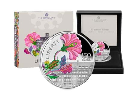 The UK 2025 Silver Proof £5 coin, issued to mark the 150th anniversary of Liberty, the famous London store.