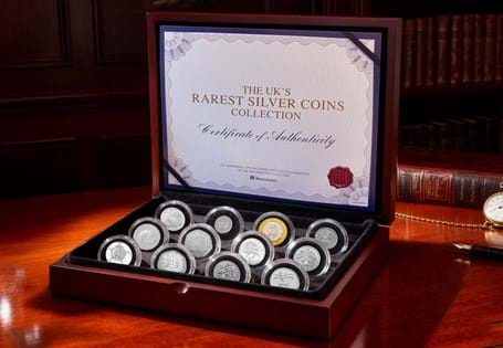 A boxed-collection comprising 12 of the UK's Rarest Silver Coins. Twelve carefully selected Queen Elizabeth II Silver Piedfort Coins, spread across 50p, £1, £2 and £5 denominations.