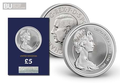 Second coin in the Portraits of the Queen £5 Collection. Features the Arnold Machin Effigy. Struck to a Brilliant Uncirculated quality and protectively encapsulated.