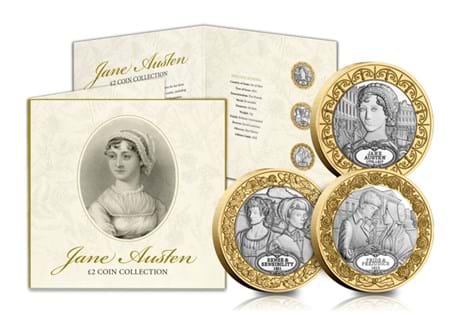 This set includes 3 new £2 coins celebrating Jane Austen’s 250th birthday: her portrait, Pride and Prejudice, and Sense and Sensibility. All are Brilliant Uncirculated and presented in a bespoke pack.