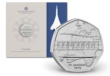 This Brilliant Uncirculated 2026 dated UK 50p has been issued by The Royal Mint to celebrate 50 years since Concorde's first commercial flight. Comes in official Royal Mint packaging.