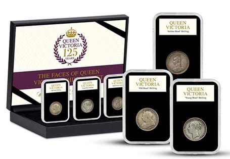 This cohesive set brings together the 3 portraits of Queen Victoria's reign, spanning over six decades. Includes silver shillings featuring the 'young', 'jubilee' and 'old' head portraits. 