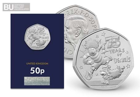 The Royal Mint have released an official UK 50p to celebrate 75 years of the King of Mischief, Dennis the Menace. Struck to a Brilliant Uncirculated quality.