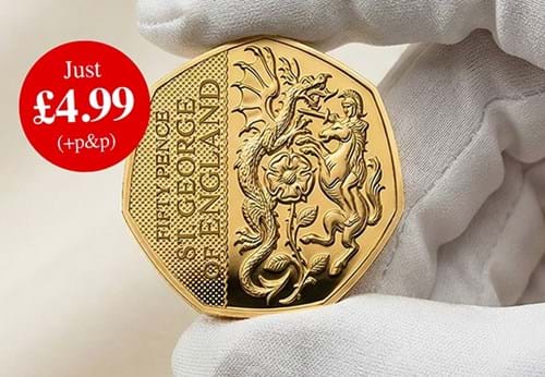 St George Gold Plated 50P In Hand Product Lifestyle