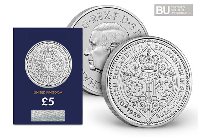 QEII 100 £5 Coin CBU Obvrev Of Coin In CC Packaging Withlogos JG 1