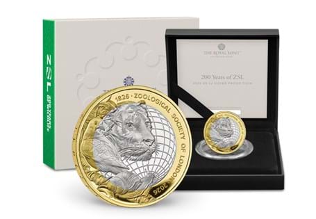 This 2026 Silver Proof £2 Coin has been issue to celebrate 200 years of the Zoological Society of London. The reverse features a tiger, dove and a snail.