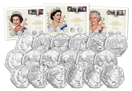 This presentation includes THREE presentation covers, each showcasing brand new, never-before-seen 50p coins and Official Royal Mail 1st Class Centenary Stamps. One-Day-Only Postmark 21st April 2026
