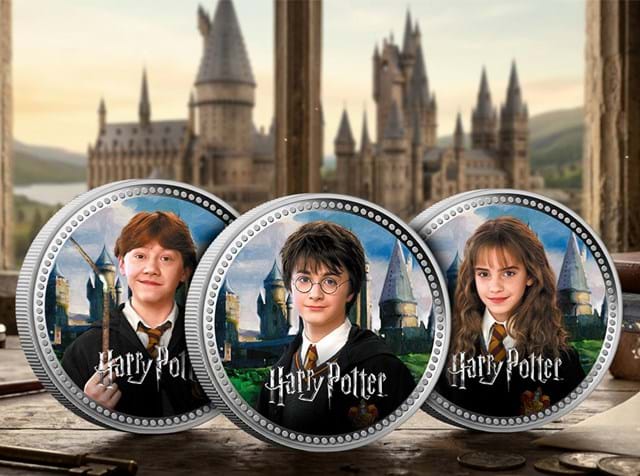 Harry Potter Coins In Window With Castle.Psd