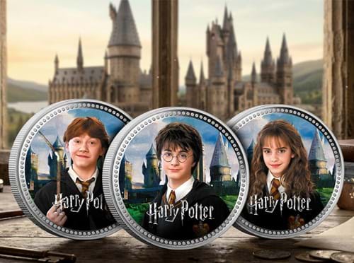 Harry Potter Coins In Window With Castle.Psd