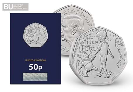 This official UK 50p has been released to celebrate the 100th birthday of Winnie the Pooh. It is the 2nd in a new series. Struck to a Brilliant Uncirculated quality and in Change Checker packaging.