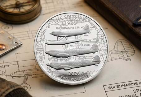 The 2026 Spitfire 90th Anniversary £5 coin has been issued by Jersey. It features the evolution of the Spitfire across 3 different aircraft.