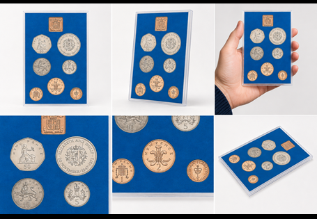 1972 Proof set features the following coins: 50p, 25p, 10p, 5p, 2p, 1p and halfpenny. The commemorative 25p celebrates the silver wedding anniversary of the Queen and Prince Philip. 
