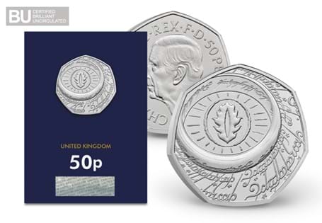 To honour 25 years of the Lord of the Rings trilogy, The Royal Mint have released a new 50p series. This is the first coin celebrating the One Ring. Struck to a Brilliant Uncirculated quality.