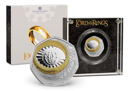 This 2026 UK Silver Proof 50p has been issued by The Royal Mint to celebrate 25 years of The Lord of the Rings. The first coin in this collection depicts the One Ring itself.