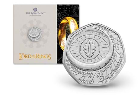 This UK 2026 Brilliant Uncirculated 50p has been issued by The Royal Mint to celebrate 25 years of The Lord of the Rings. The first release in this new collection pays tribute to the One Ring.