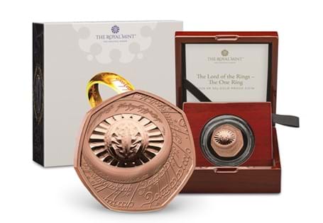 This 2026 UK Gold Proof 50p has been issued by The Royal Mint to celebrate 25 years of The Lord of the Rings. The first coin in this collection depicts the One Ring itself.